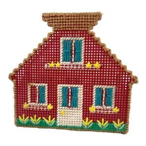 Handmade Plastic Canvas Red House Napkin Holder Country Cottage Core Boho Kitsch